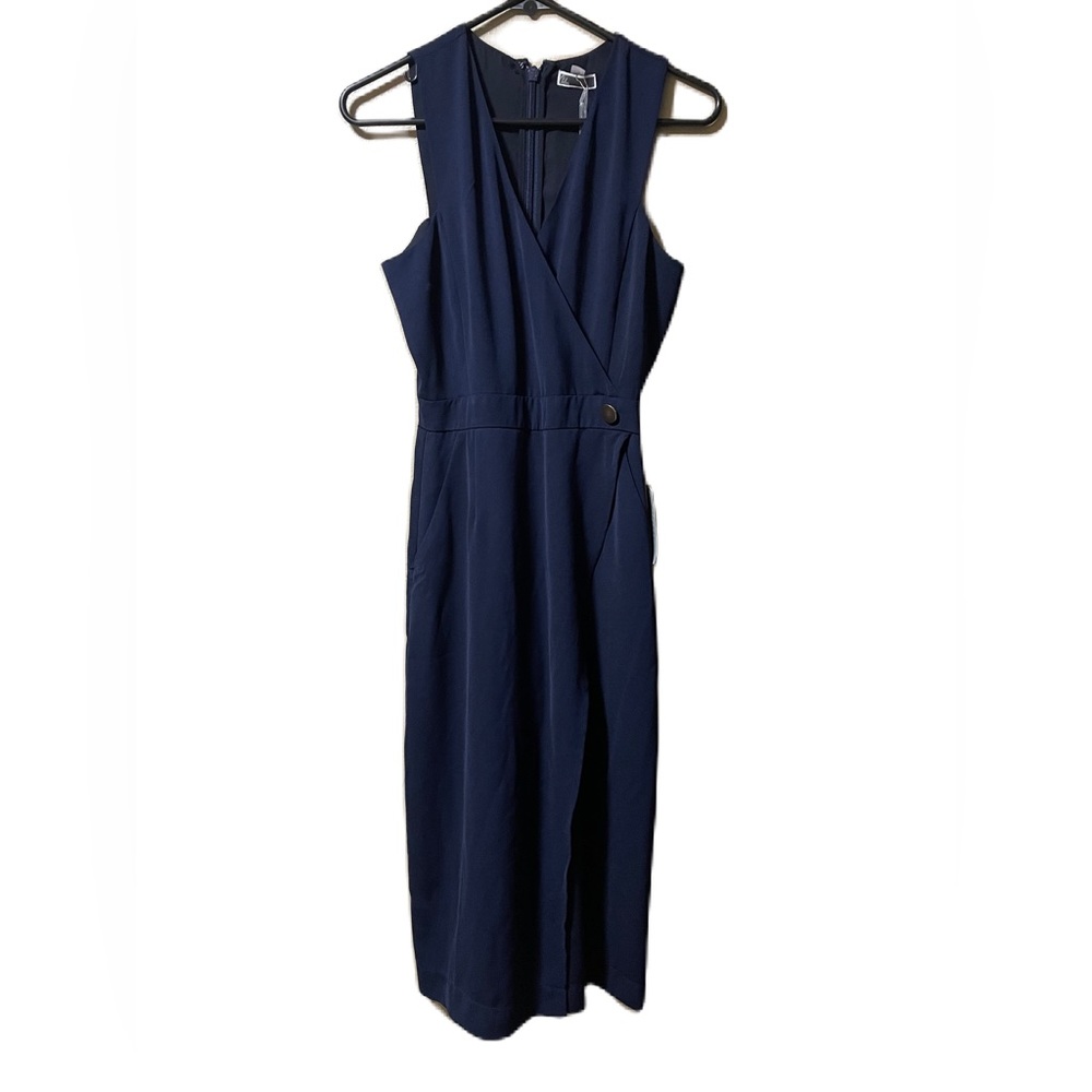 Chelsea28 Sleeveless Faux Wrap Wide Leg Navy Blue Cropped Jumpsuit Size XXS NWT
